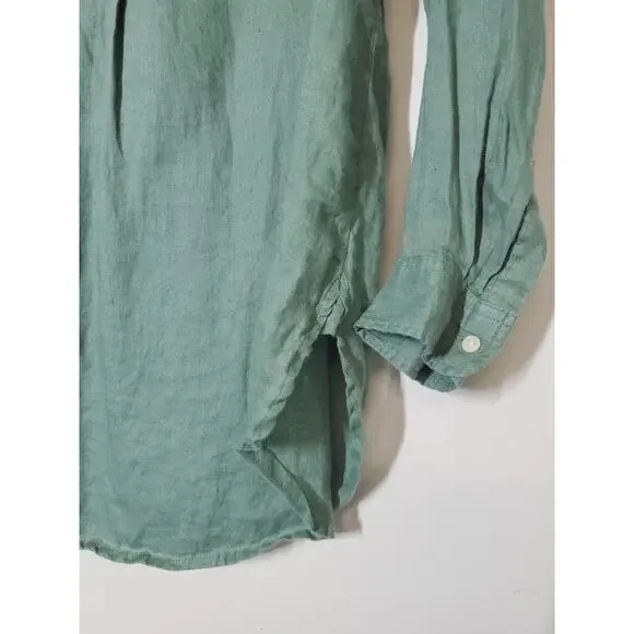 Gap Womens XS Boyfriend Tunic Top 100% Linen Popover Green Long Sleeve - Picture 3 of 12